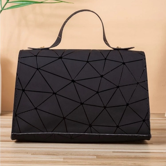 Black Geometric with Gold Tassel Chain Square Bag - Picture 2 of 6